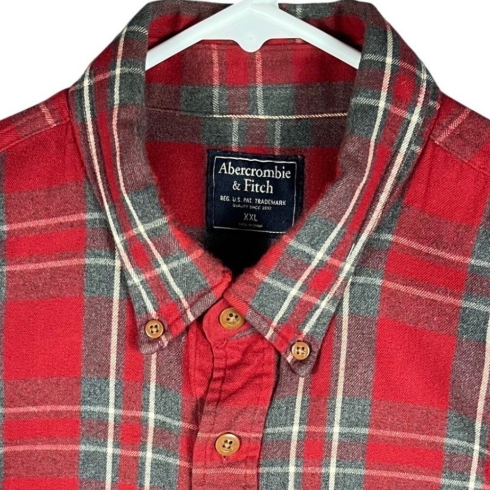 Abercrombie & Fitch Button Down Mens XXL Red Plaid Short Sleeve Flannel Shirt